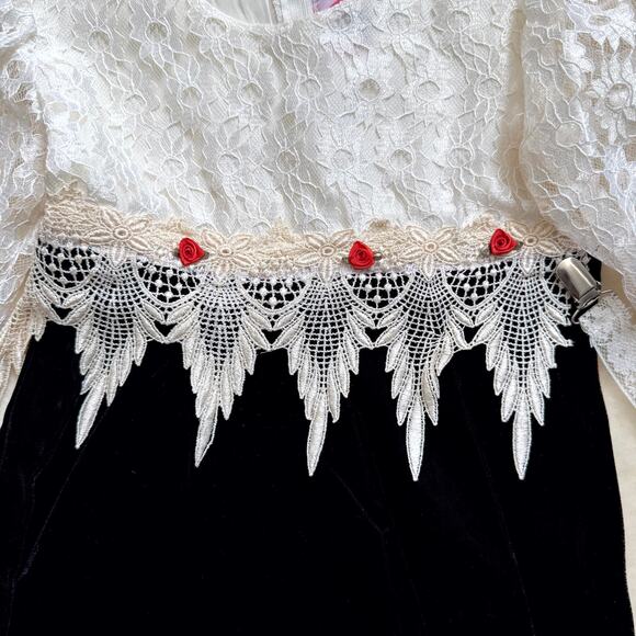 Vintage 90s MiMi Fashion Dress Girls Size 4 Black White Lace Long Sleeve Floral - Picture 3 of 5